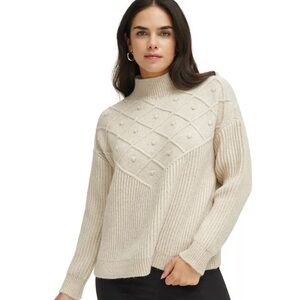 Calvin Klein Cream Textured Mock-Neck Sweater